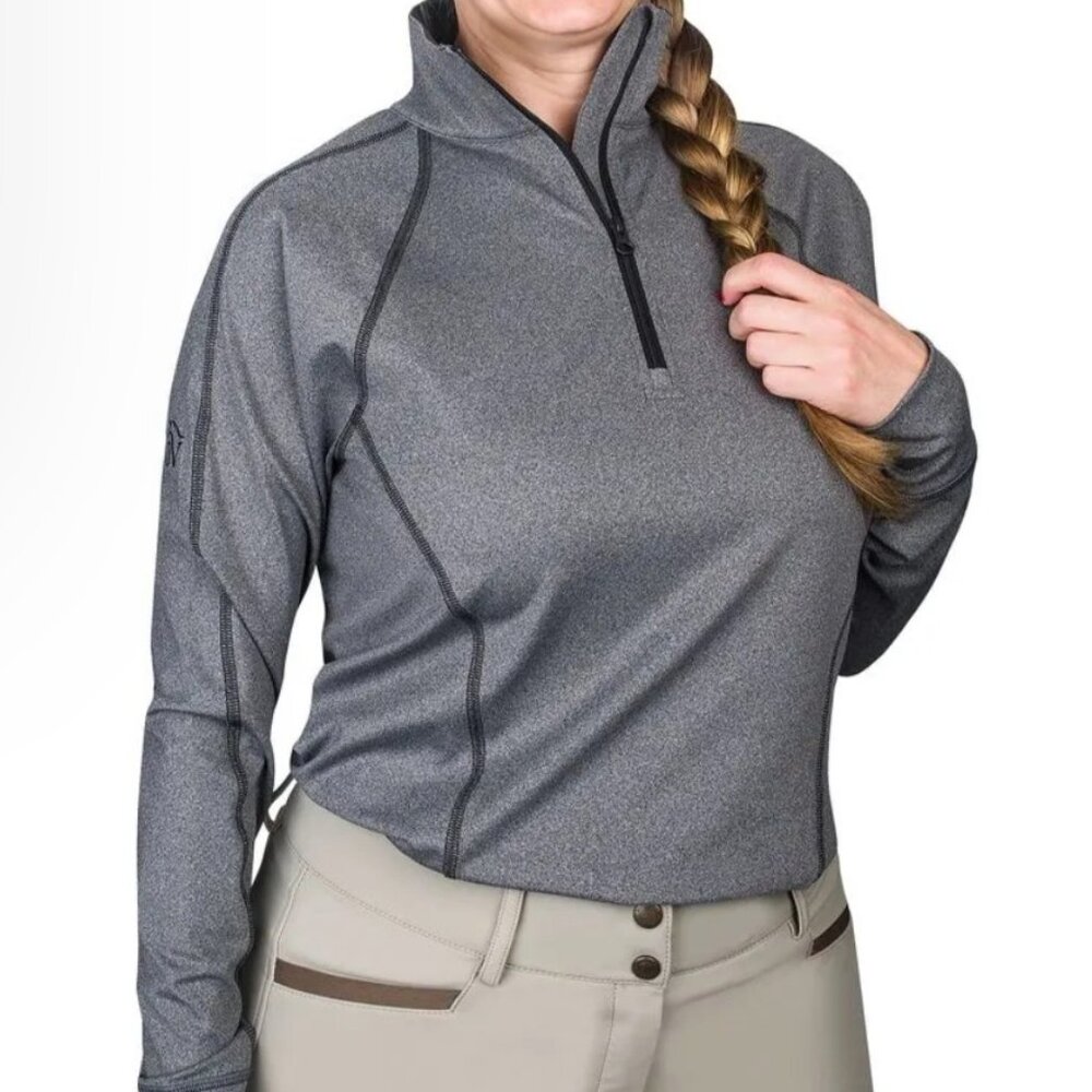 OVATION 1/4 ZIP Long Sleeve GRAY/BLACK ladies size M NWT